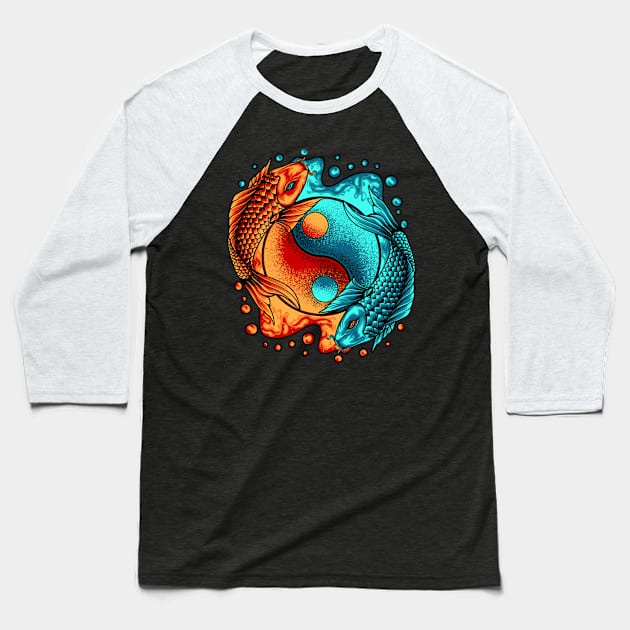 Yin & Yang Garden Pond Koi Fish Japanese Koi Carp Baseball T-Shirt by jodotodesign